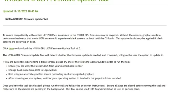 NVIDIA 지포스 RTX 4080, 4090 UEFI 펌웨어 업데이트 툴