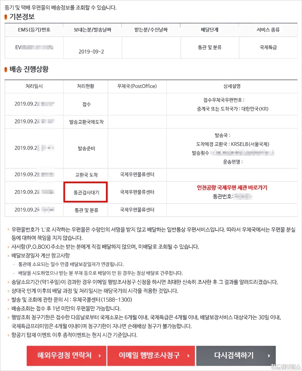 국제우편 EMS 간이통관 신청 방법 비용 관세 수수료 1