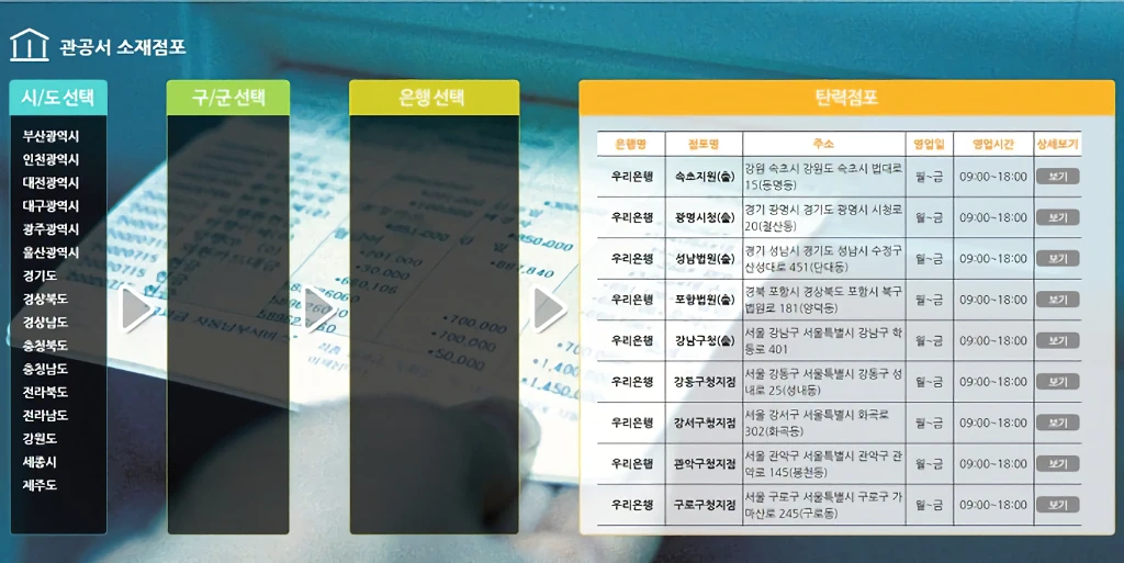 은행 탄력점포 및 공공기관 관공서 영업시간 업무시간 2