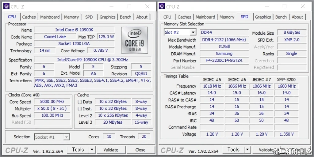 인텔 코어 i9 10900K vs. i9 10900 간단 성능 비교 3
