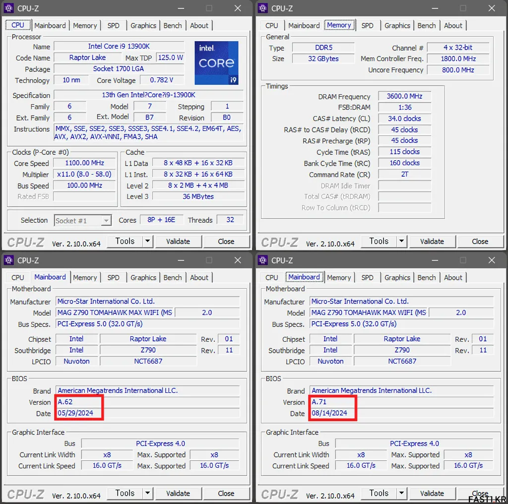인텔 마이크로코드 0x129 BIOS 특성 분석 13900K MSI Z790 001
