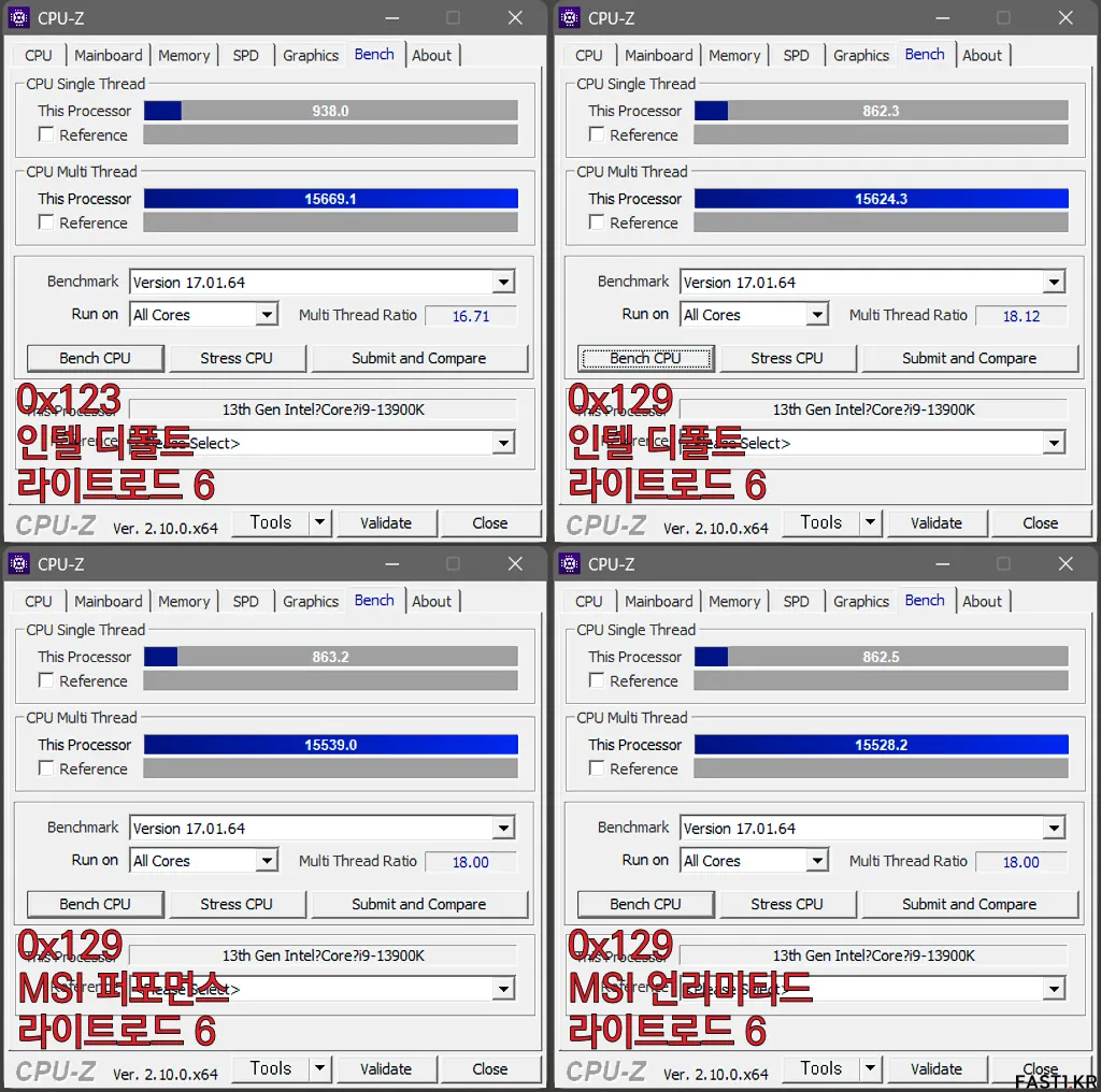 인텔 마이크로코드 0x129 BIOS 특성 분석 13900K MSI Z790 010