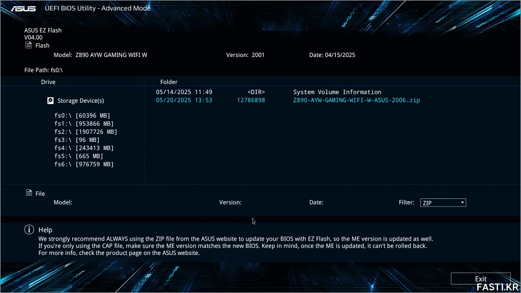ASUS Z890 AYW GAMING WIFI W BIOS 04