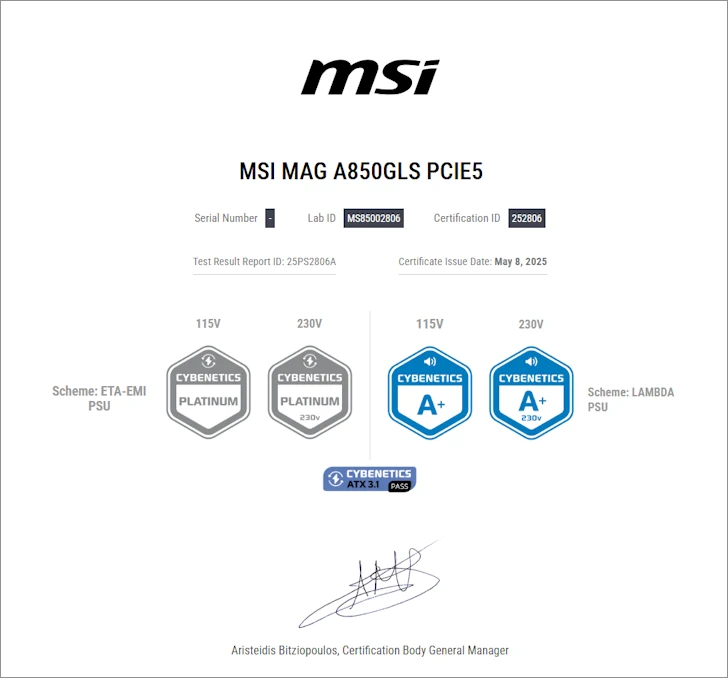 MSI MAG A850GLS PSU 36